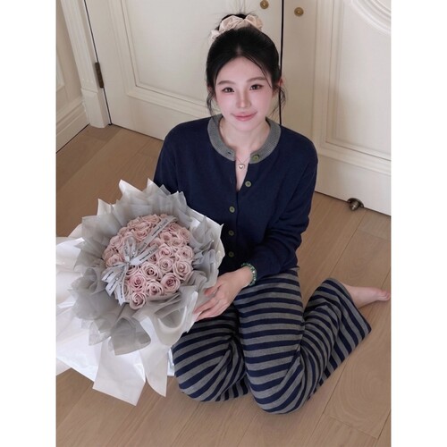 针织半边绒睡衣女冬季家居服套装