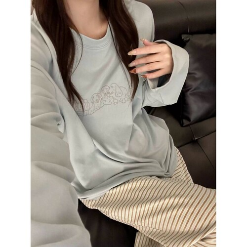 韩版慵懒氛围感小狗印花睡衣女款