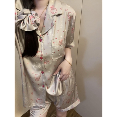 凉感冰丝睡衣女款夏季家居服套装