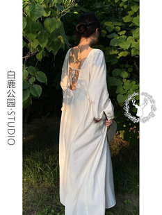 韩版 露背睡裙宽松白色家居服 森系甜欲风连衣裙睡衣女夏天新款 薄款