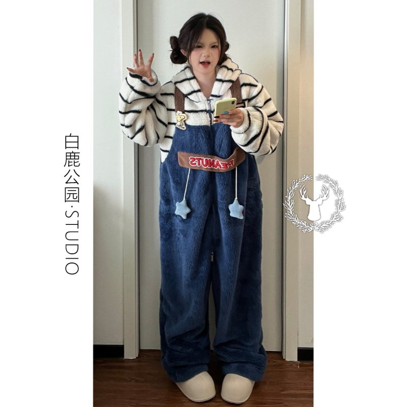 珊瑚绒睡衣女冬季加厚家居连体衣
