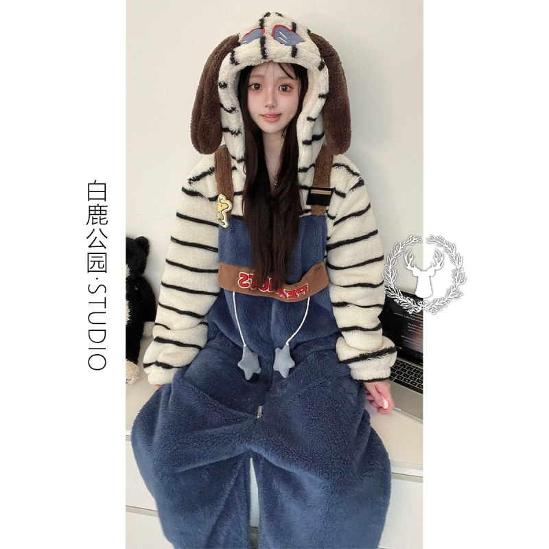 珊瑚绒睡衣女冬季加厚家居连体衣