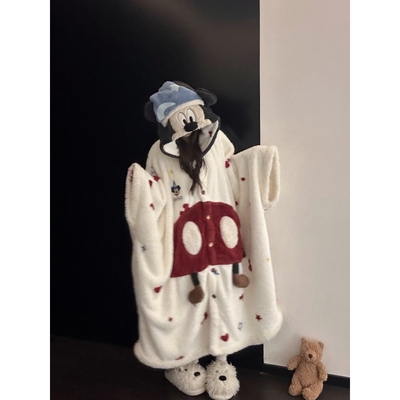 连帽珊瑚绒睡衣女款冬家居服睡袍