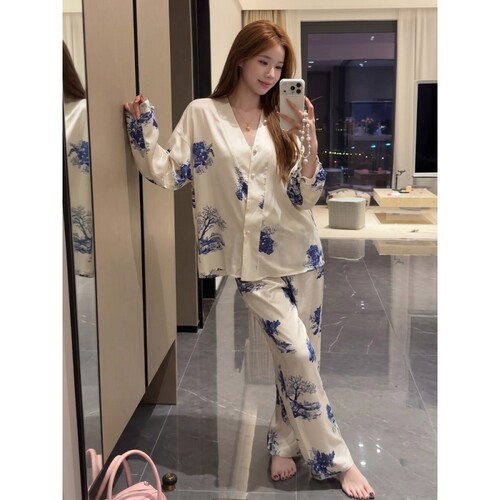 面冰丝睡衣女2026秋季家居服套装