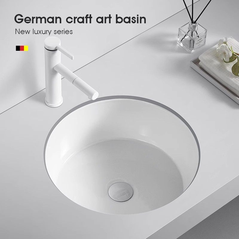 平底台下盆正圆形单盆嵌入式洗脸盆阳台迷你小尺寸陶瓷洗手盆台盆