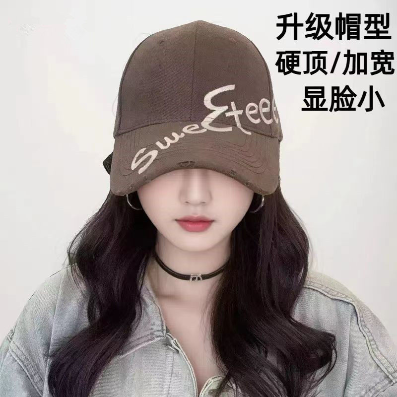 新款美式街头帽檐刺绣字母情侣大头围帽鸭舌帽百搭硬顶潮牌棒球帽