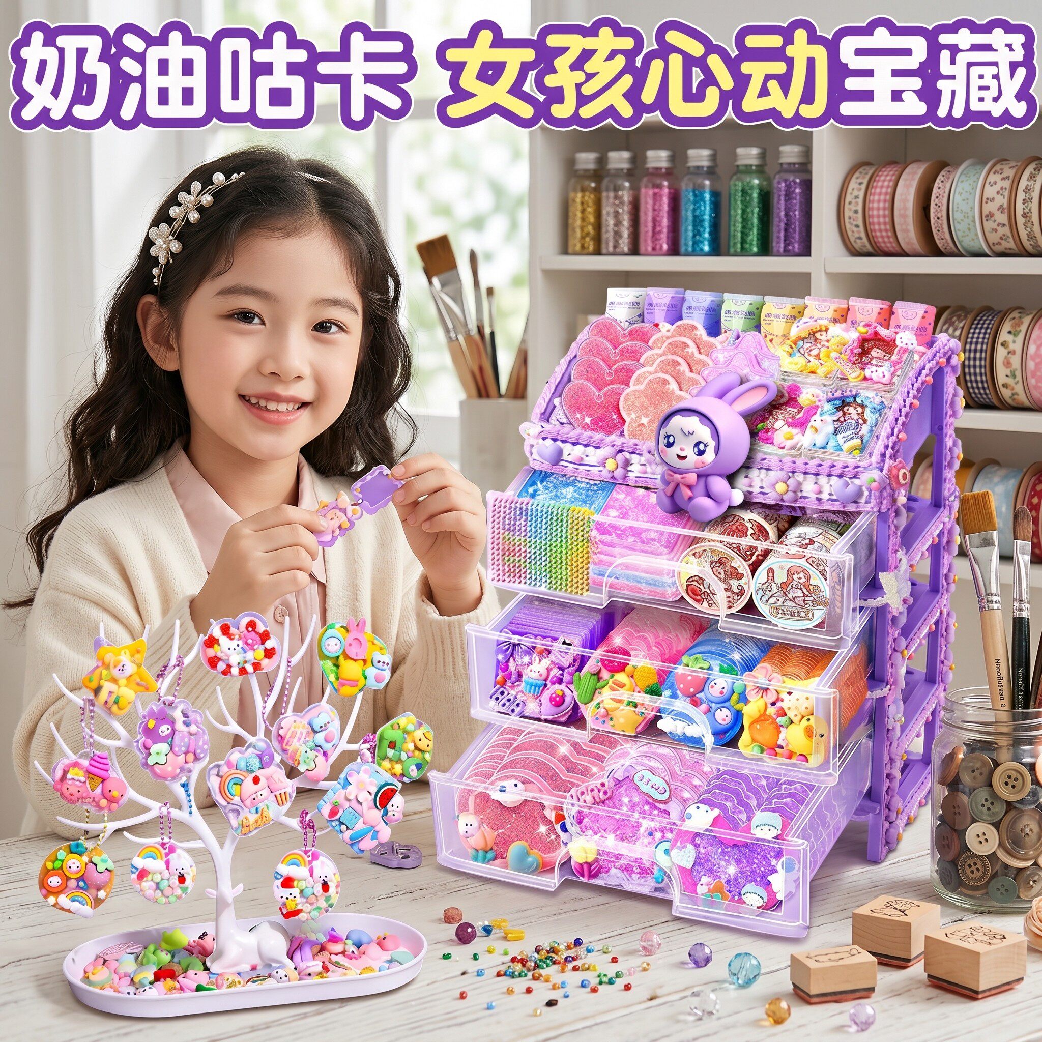 咕卡套装可爱女孩玩具古卡贴画卡通咕咔盘奶油胶女生儿童手工diy手账本素材装饰配件立体贴纸全套材料大礼包