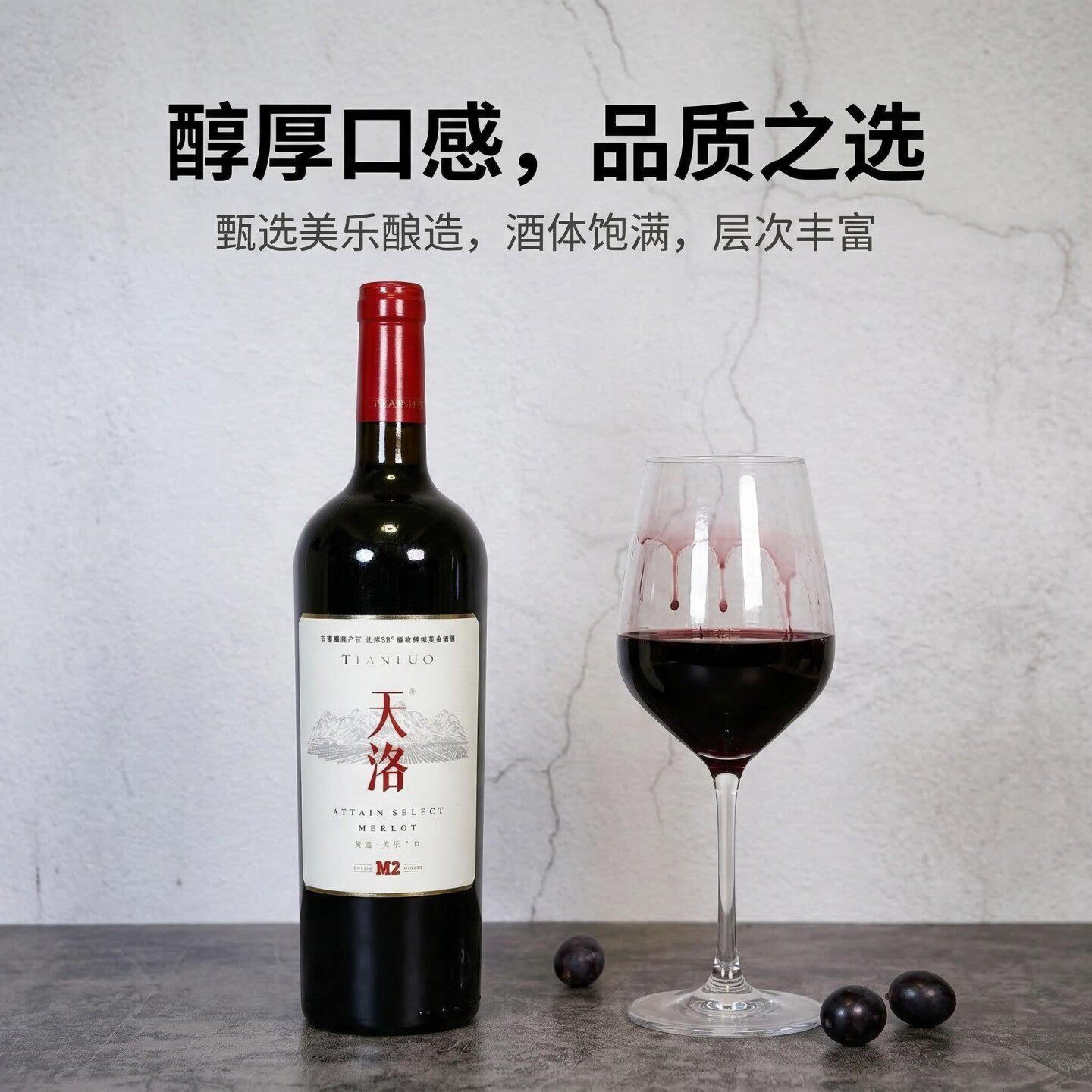 天洛酒庄单一梅洛臻藏干红葡萄酒宁夏贺兰山东麓产区优质葡萄酿造