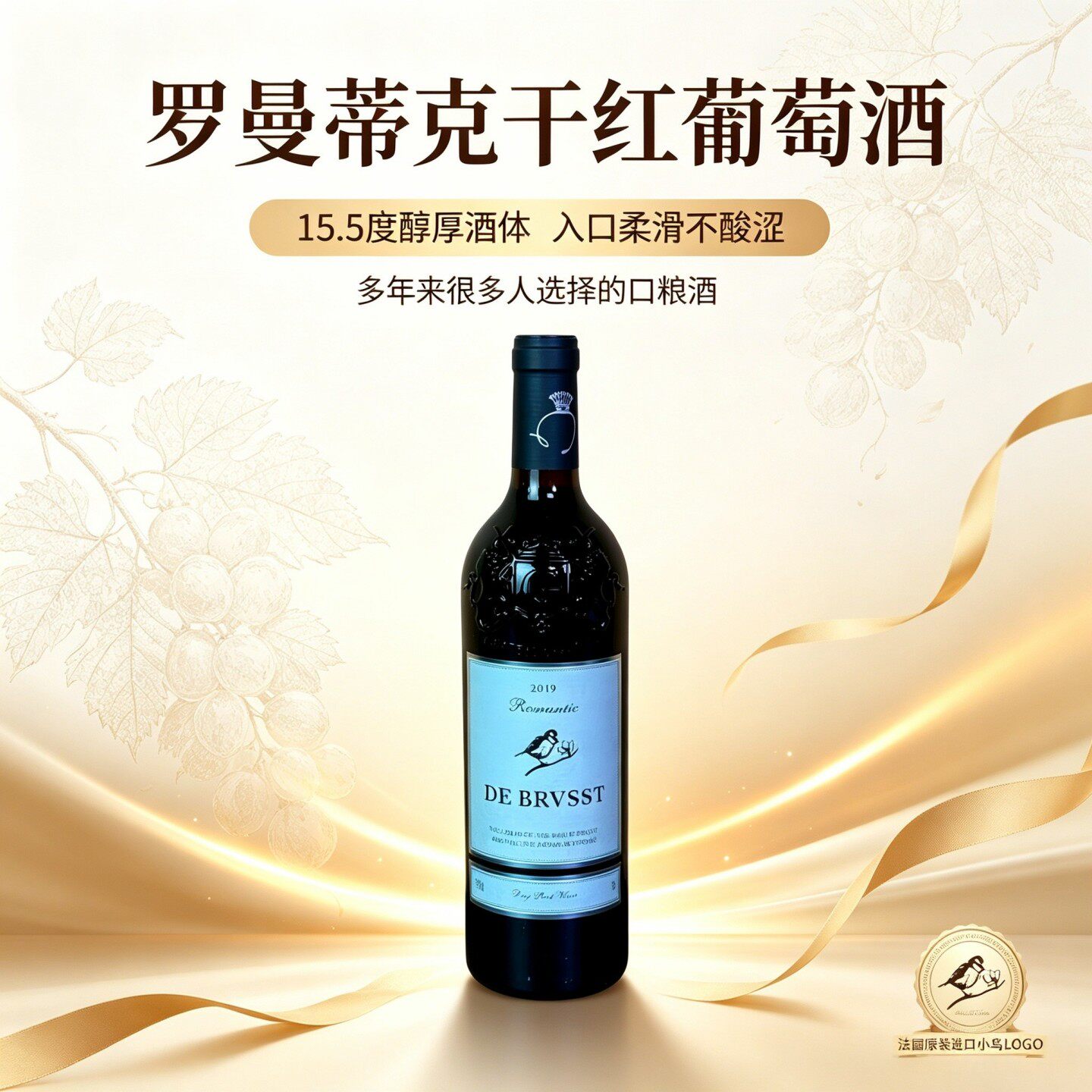 老牌口粮酒法国原瓶进口小鸟干红