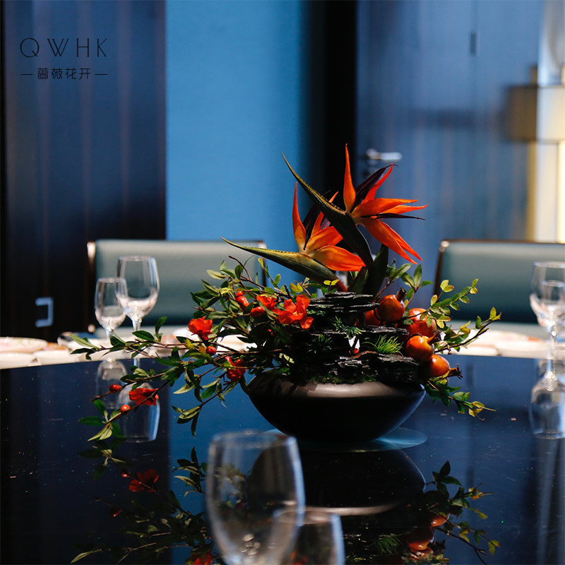 酒店餐桌花摆花餐厅圆桌仿真花摆件包厢转盘假花茶几边柜装饰品