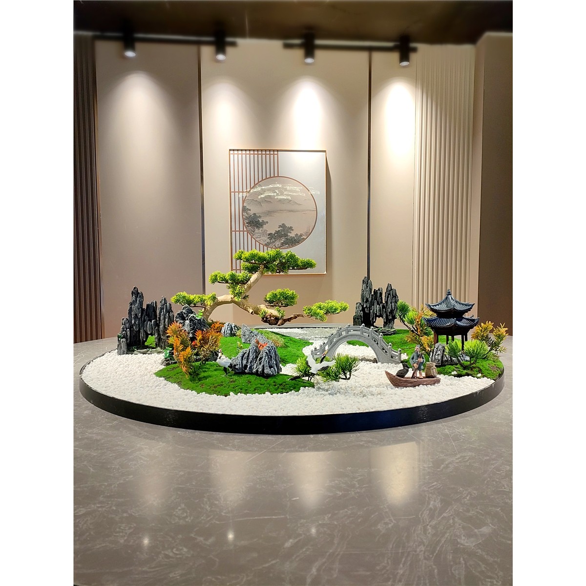 餐桌中间摆花桌摆电动转盘花摆花装饰品高端饭店餐厅微缩景观摆台