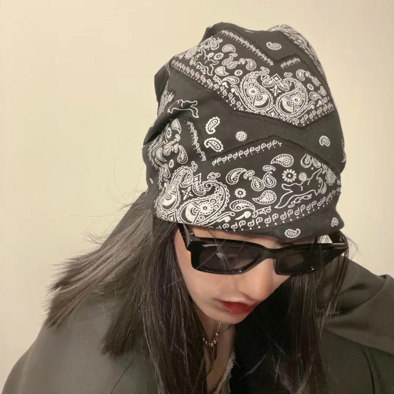 四季薄款潮堆堆帽子女韩版ins覆古腰果花套头帽男逛街时尚包头帽