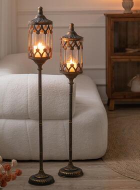 侘寂风铁艺蜡烛台落地摆件美式装饰烛灯庭院阳台大烛台复古风灯