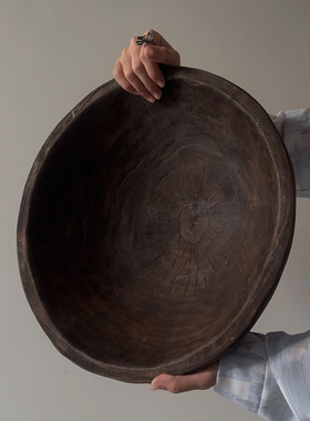 侘寂风大号果盆高级感佛手柑果盘木质托盘民宿酒店复古做旧大盆