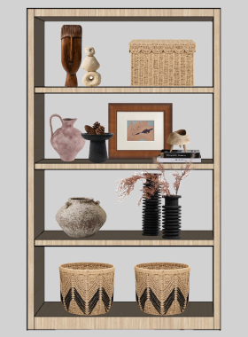 酒店样板间博古架装饰民宿陈列架高级感组合套装陶罐木质复古摆件