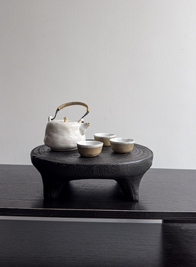 侘寂风木质茶台功夫茶具套装茶壶泡茶家用不规则手工粗陶茶杯摆件