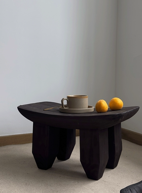 侘寂风沙发边几实木椭圆矮凳高级感茶几家用民宿四脚凳奶牛置物凳