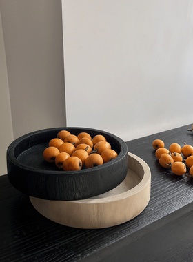 侘寂风复古木质圆形托盘实木高级感果盘点心盘民宿酒店收纳盘