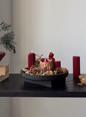 侘寂风红色香薰蜡烛松果干花托盘民宿酒店高级感软装组合套餐摆件