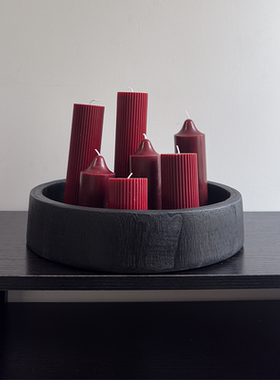 复古酒红色香薰蜡烛高级感碳化黑色木质托盘套餐民宿家用装饰摆件