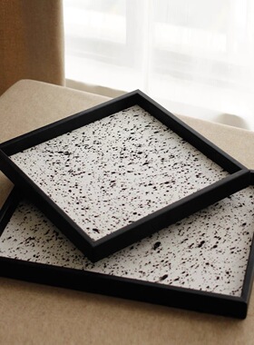 侘寂风轻奢桌面收纳盘现代方形托盘首饰收纳盘天然马毛装饰摆件