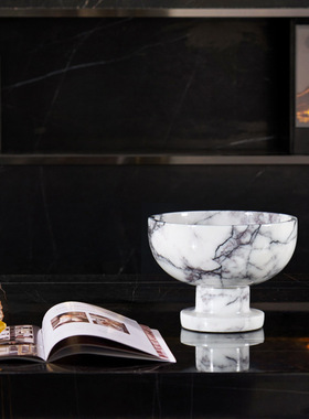 侘寂风简约大理石高脚托盘样板间玄关高档装饰家居果盘收纳摆件