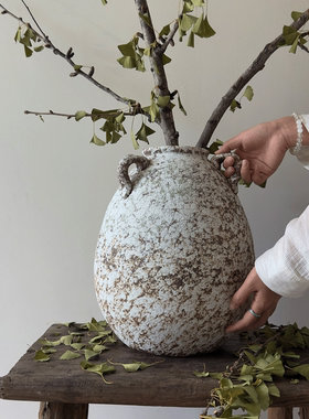 侘寂风复古粗陶陶罐花瓶摆件客厅玄关装饰民宿茶室大肚插花花器