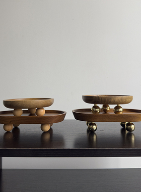 复古木质杯垫茶托高级感装饰摆件创意香薰托盘家用钥匙首饰收纳盘