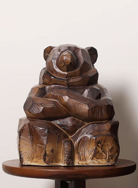 中古风守护熊仿木雕装饰摆件酒店样板间高级感装饰玄关壁柜展示品