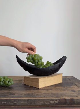 侘寂风黑色复古托盘仿木纹水果托盘民宿样板间置物桌面装饰摆件