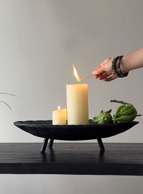 侘寂风实木果盘客厅茶几佛手柑木质托盘民宿木盘高颜值高脚收纳盘