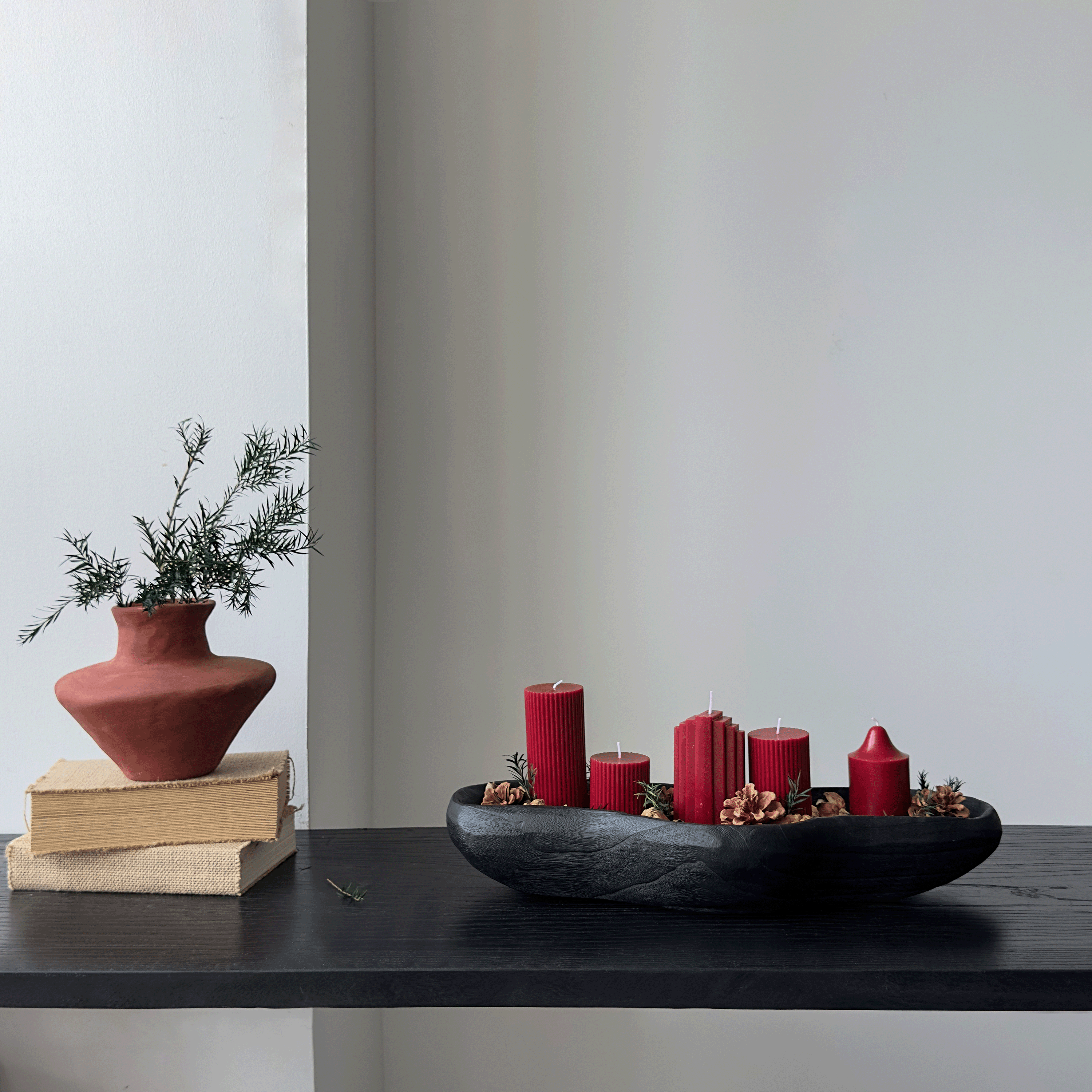 侘寂风木质香薰蜡烛托盘氛围装饰