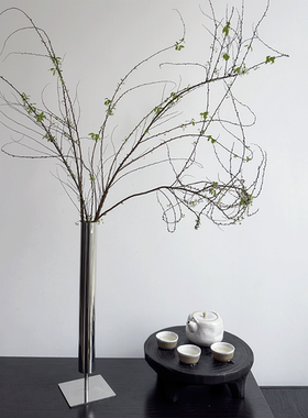 侘寂风简约细长花器客厅玄关插花花瓶意式极简不锈钢小众装饰摆件