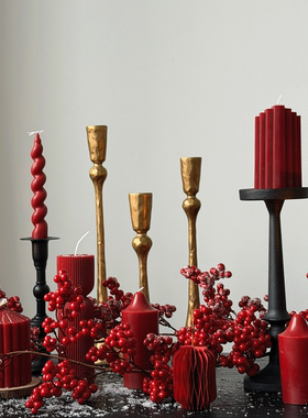 新年红色喜庆香薰蜡烛铁艺烛台组合套餐餐桌氛围摆件高级感蜡烛台