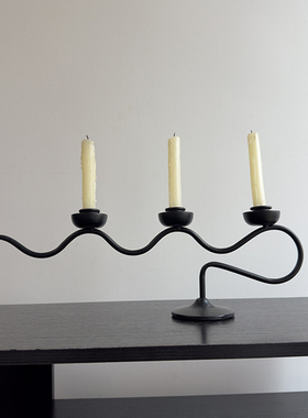 侘寂风铁艺烛台家用摆件黑色高级感蜡烛台氛围装饰艺术创意烛台架