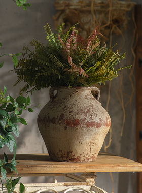 侘寂风花瓶复古做旧双耳高级感陶罐客厅茶室插花摆件禅意干花花器