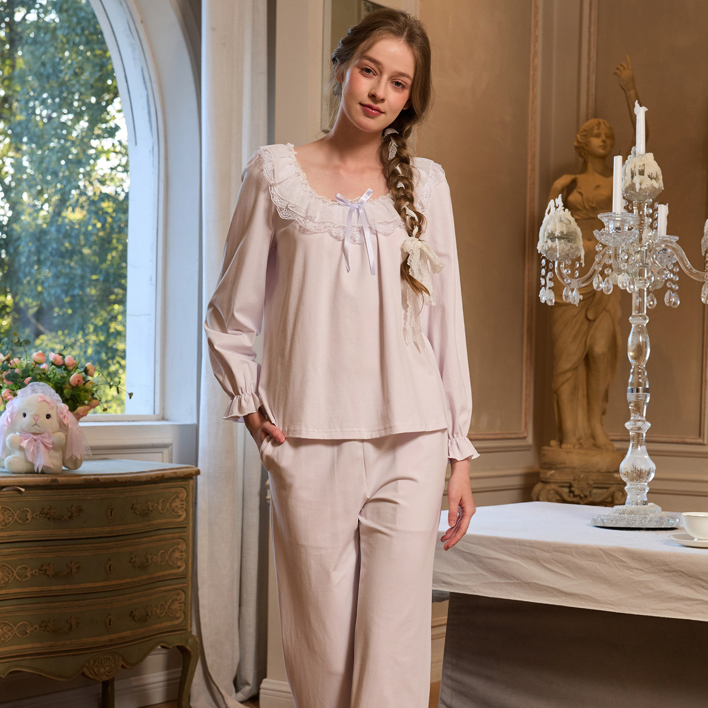 宫廷少女绝美女士纯棉长袖睡衣女款2026新款冬高级感性感春秋套装