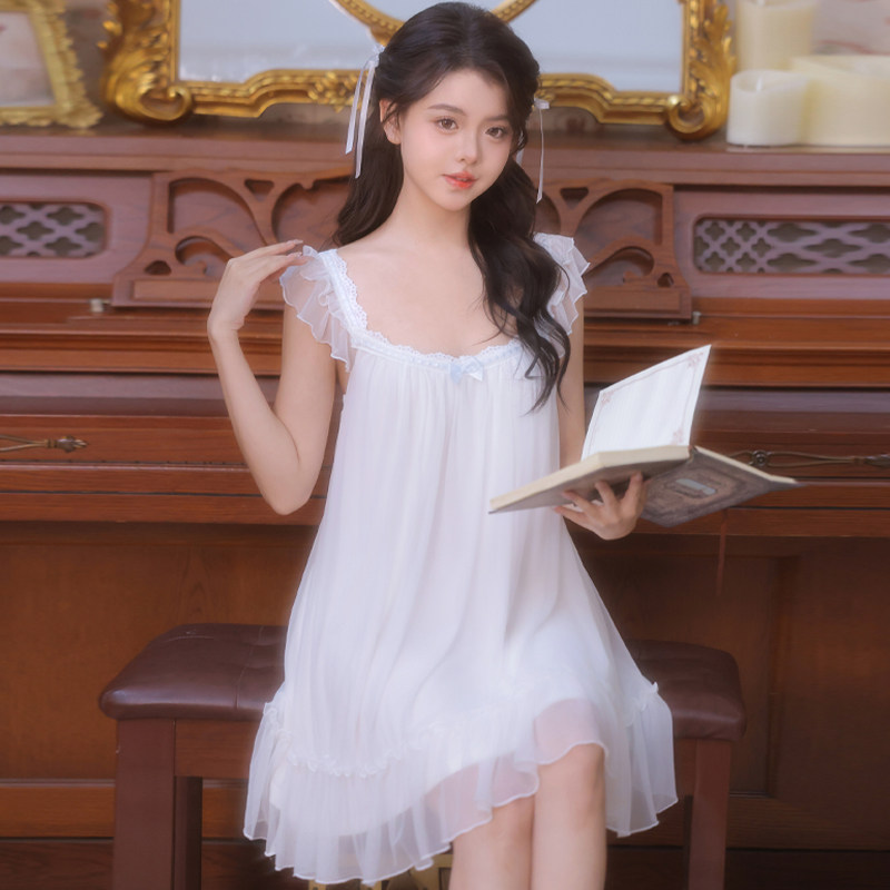 夏天性感莫代尔蕾丝吊带睡裙女款2026新款夏网纱无袖睡衣可爱纯欲