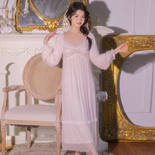 冬季法式长袖莫代尔女士睡裙女款2026新款冬带胸垫睡衣女性感蕾丝
