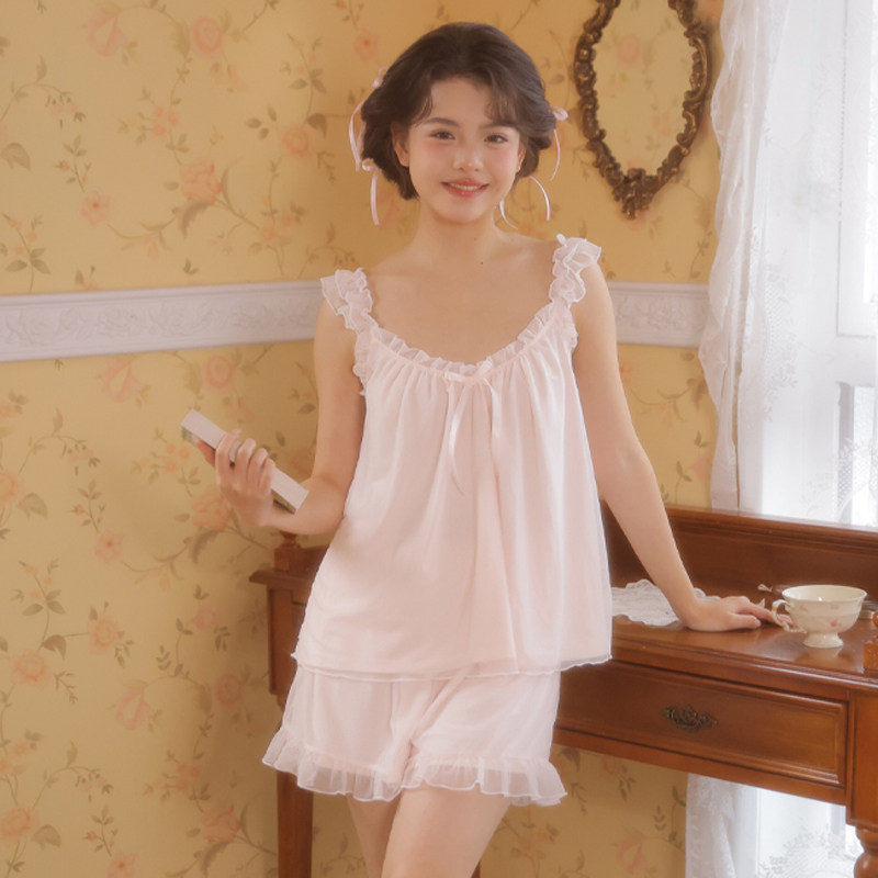 夏季莫代尔吊带睡衣女款2026新款夏蕾丝短裤女性感纯欲套装家居服