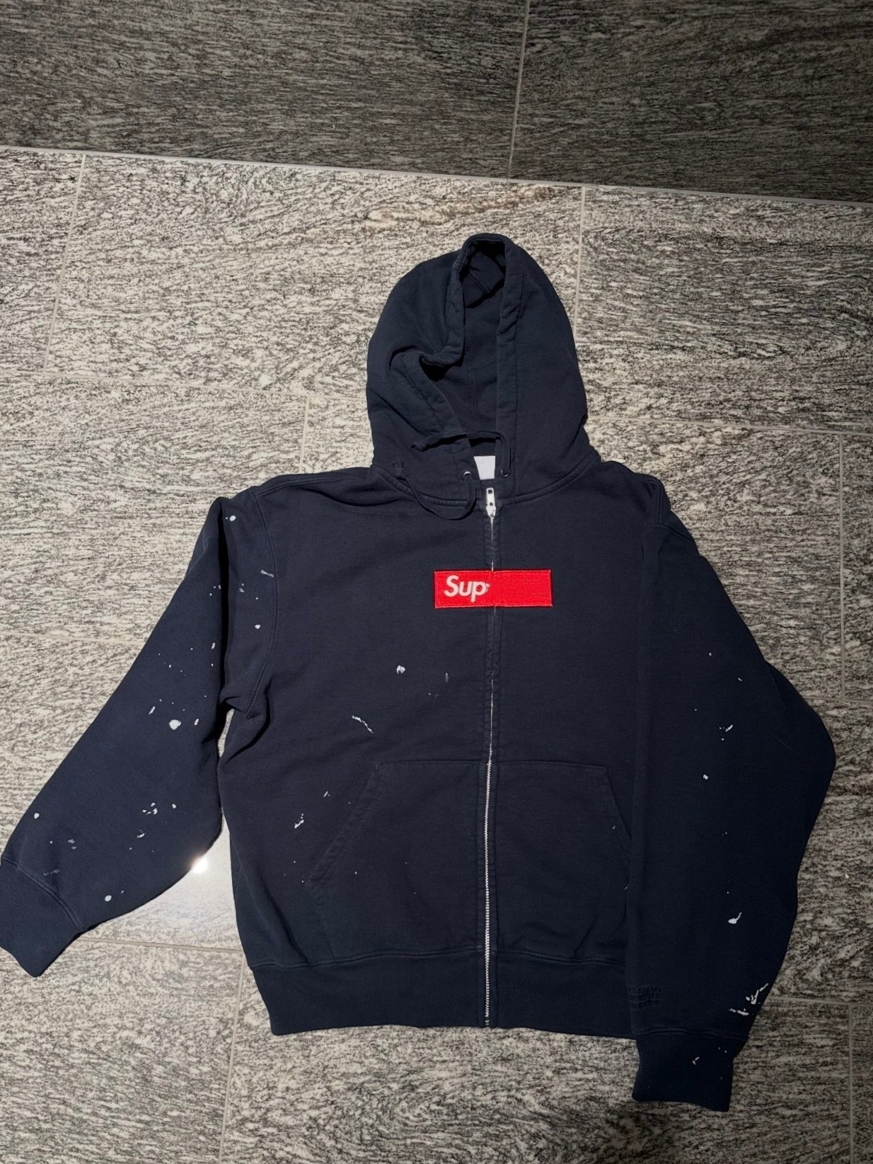 thumbnail for Heavy 26SS Short MM6 Co-branded Box Logo Zip Up Zip Up Splashed Ink American Sweatshirt for Men and Women