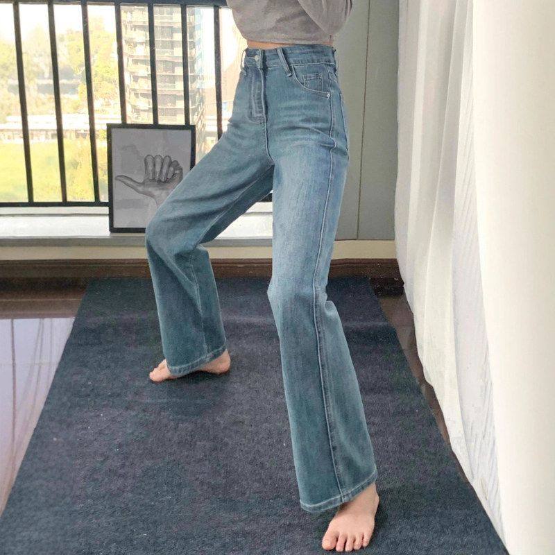 复古水洗窄版阔腿牛仔裤女2025秋冬新款高腰宽松显瘦直筒拖地裤子