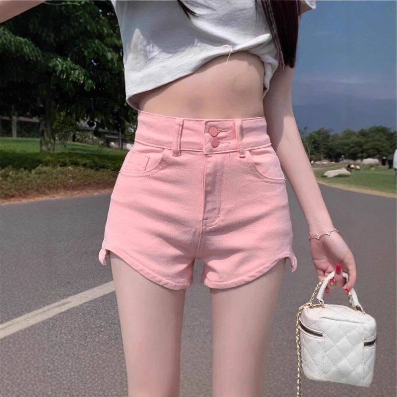 粉色牛仔短裤女夏季新款2025甜辣妹修身显瘦百搭紧身包臀热裤子潮
