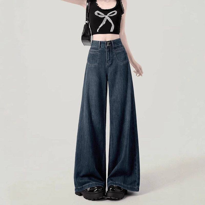 复古阔腿牛仔裤女2025春季新款宽松遮肉显瘦小个子高腰直筒拖地裤