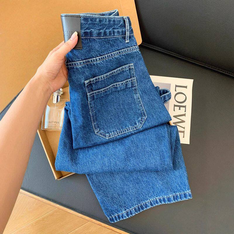 小众复古水洗阔腿牛仔裤女春秋爆款高腰宽松显瘦小个子垂感直筒裤