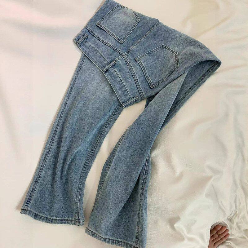 淡人穿搭~韩版浅色直筒牛仔裤女水洗高腰宽松显瘦百搭窄版阔腿裤
