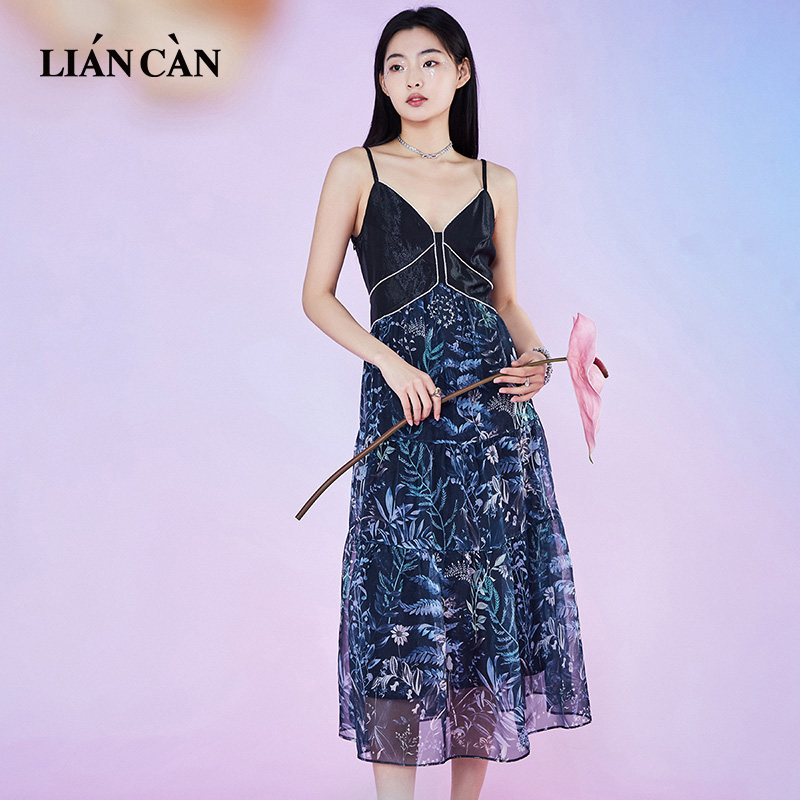 莲灿2025春夏新款气质吊带连衣裙