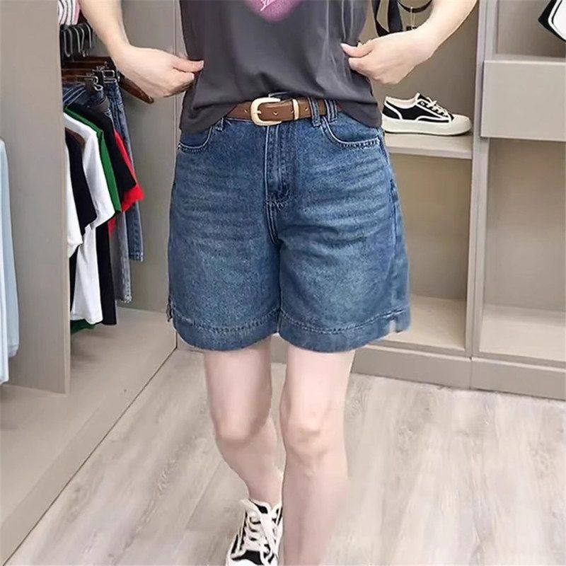 水洗牛仔短裤女夏季高腰显瘦百搭裤子复古宽松四分热裤小个子中裤