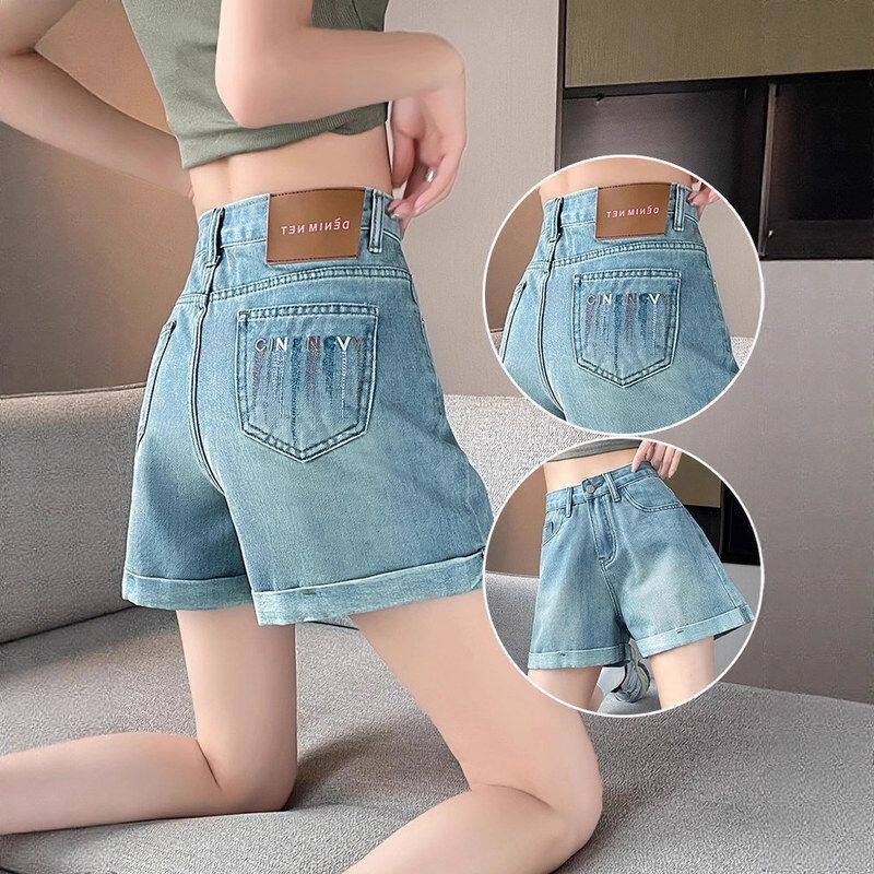 刺绣口袋辣妹牛仔短裤女2025夏季新款高腰显瘦小个子A字阔腿热裤