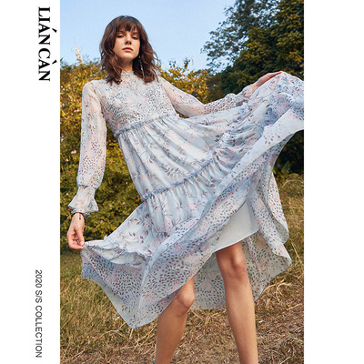 波西米亚风大摆裙聚酯纤维碎花